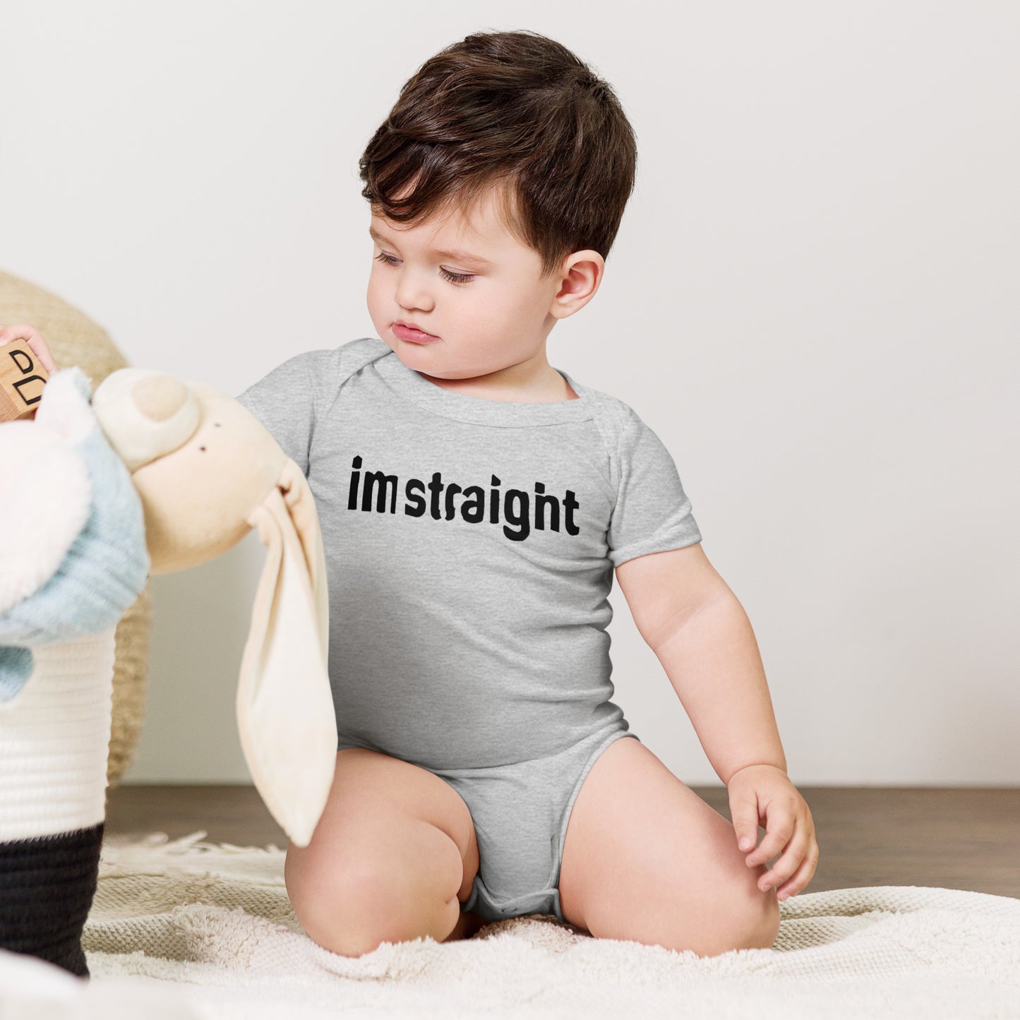 IM STRAIGHT- BLACK- Baby short sleeve one piece