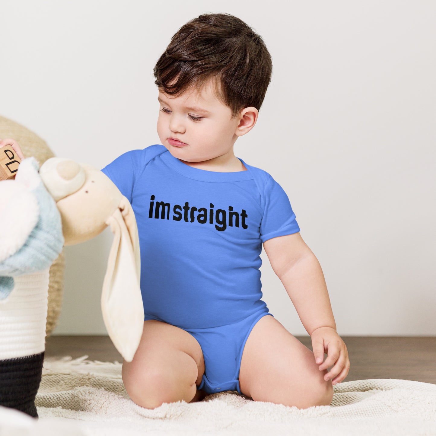 IM STRAIGHT- BLACK- Baby short sleeve one piece