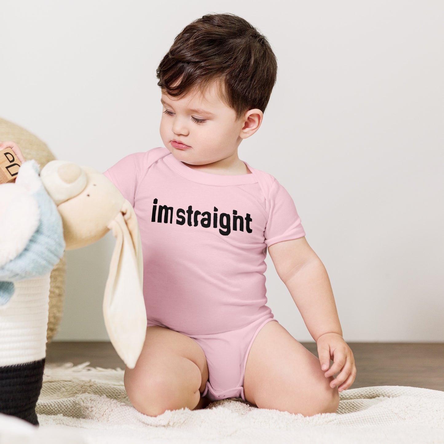 IM STRAIGHT- BLACK- Baby short sleeve one piece