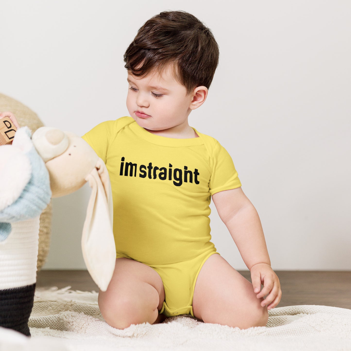 IM STRAIGHT- BLACK- Baby short sleeve one piece