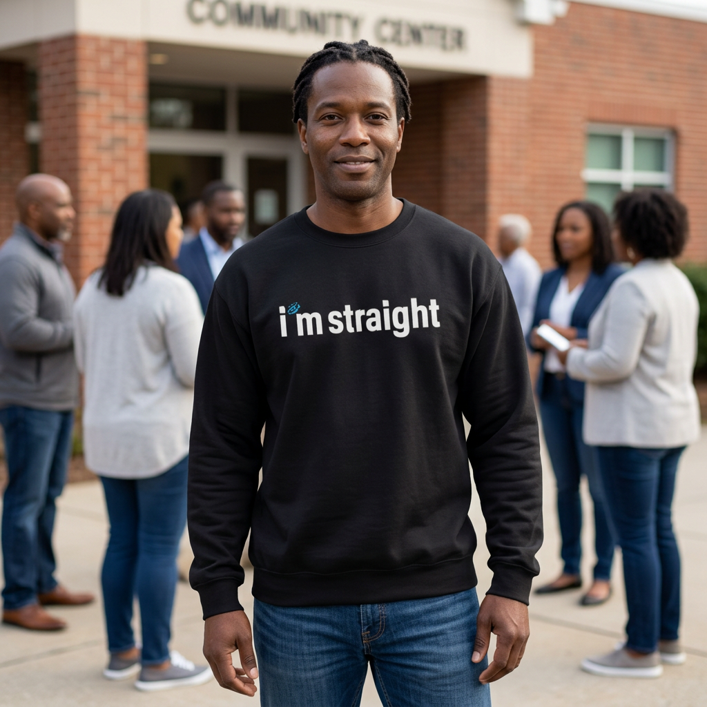 Unisex Sweatshirt, White — 'I'm Straight' Blue Political Statement Pullover