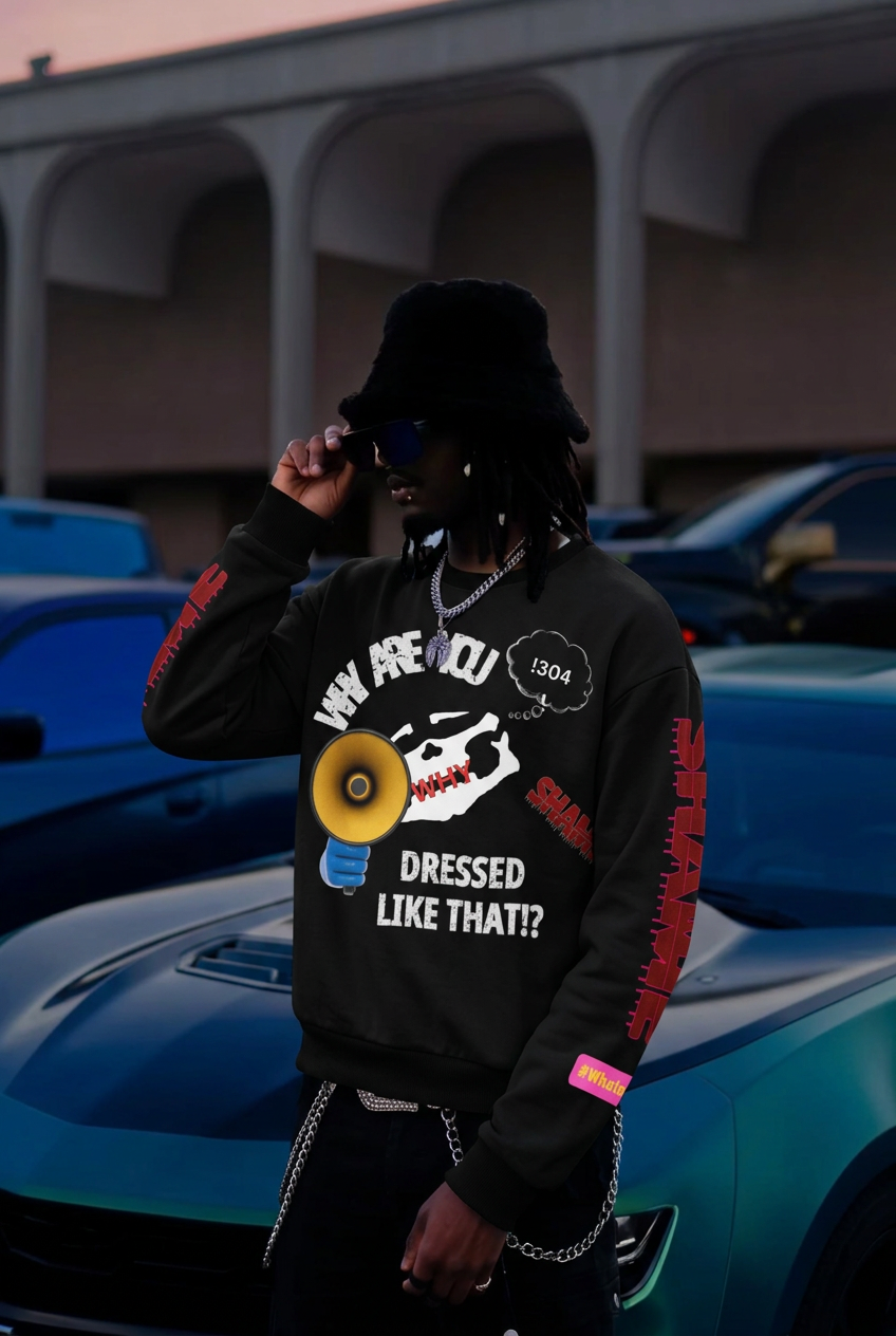 Bullhorn SHAME Black Political Sweatshirt