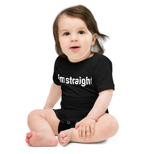 IM STRAIGHT- WHITE- POLITICAL BRAND- Baby short sleeve one piece