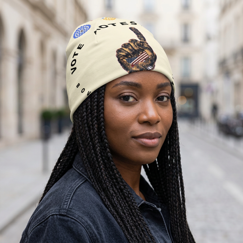America First Off-White Beanie — on-person mockup