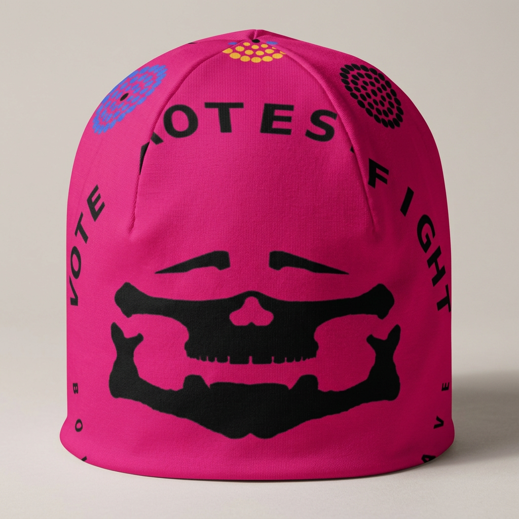 Black Face Logo Pink Beanie — product-only mockup