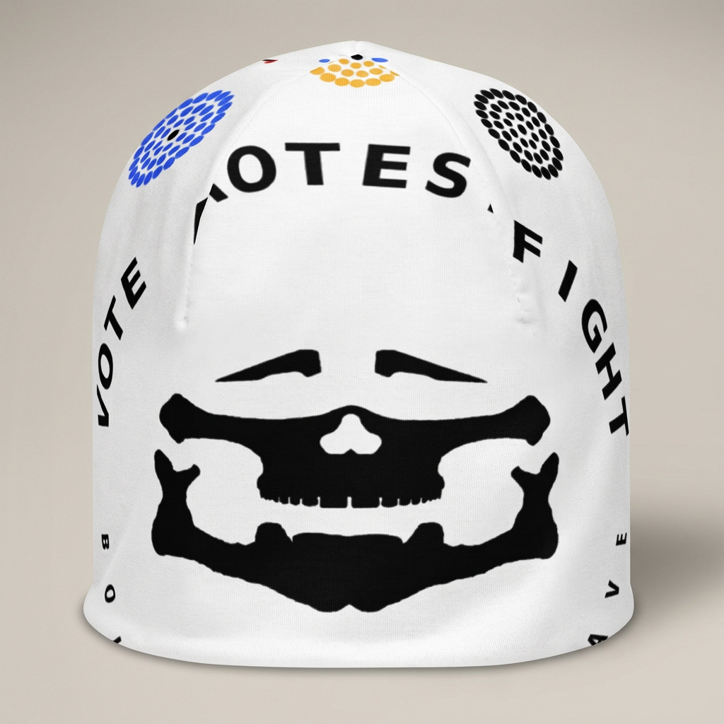 Black Face Logo White Beanie — product-only mockup