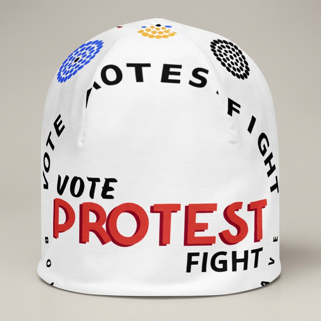 Vote Protest Fight White Beanie — product-only mockup
