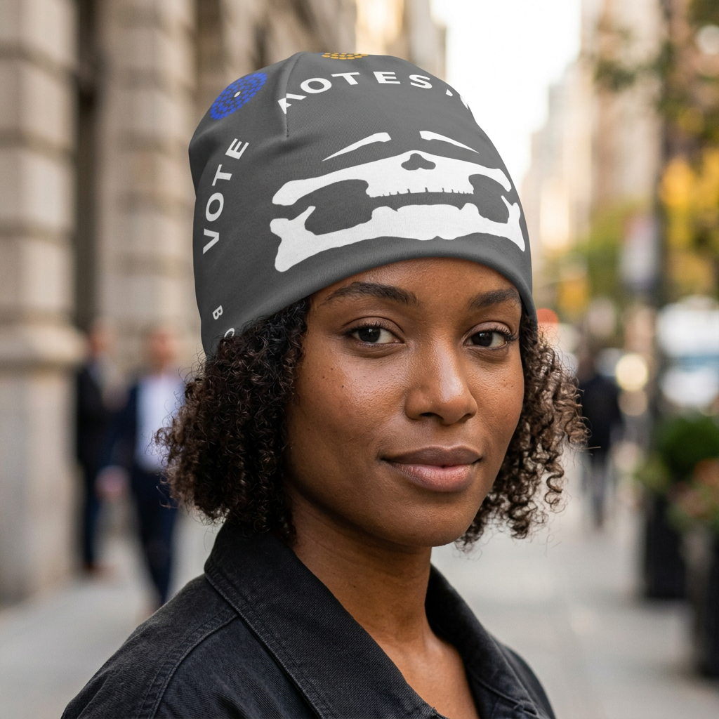 White Face Logo Grey Beanie — on-person mockup