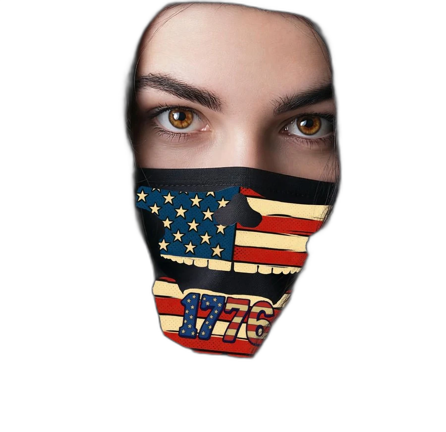 Model wearing the 1776 American flag face bandana