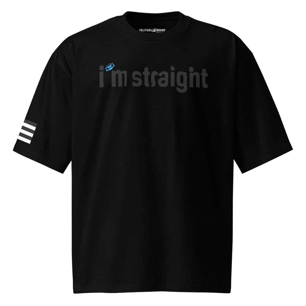Oversized Heavyweight T-Shirt, Black — 'I'm Straight' Political Statement Tee