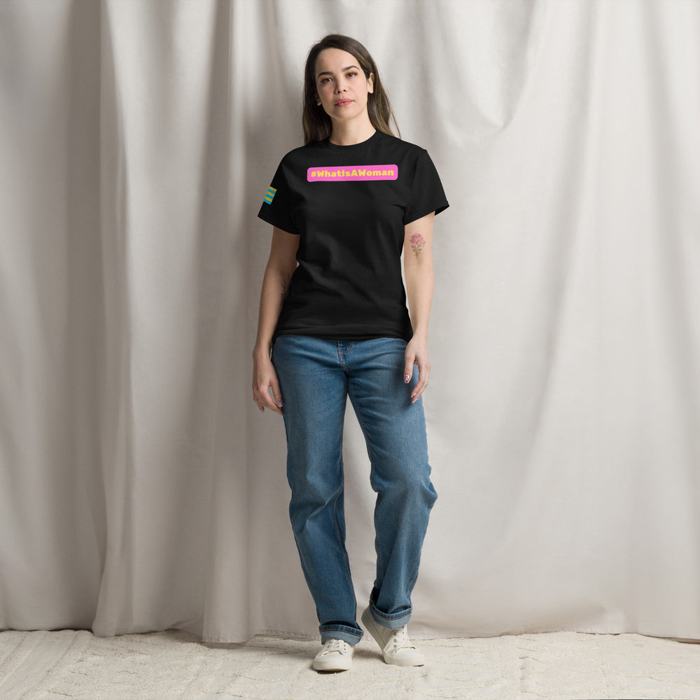 Unisex Classic T-Shirt — "What Is A Woman" Banner Political Statement Tee