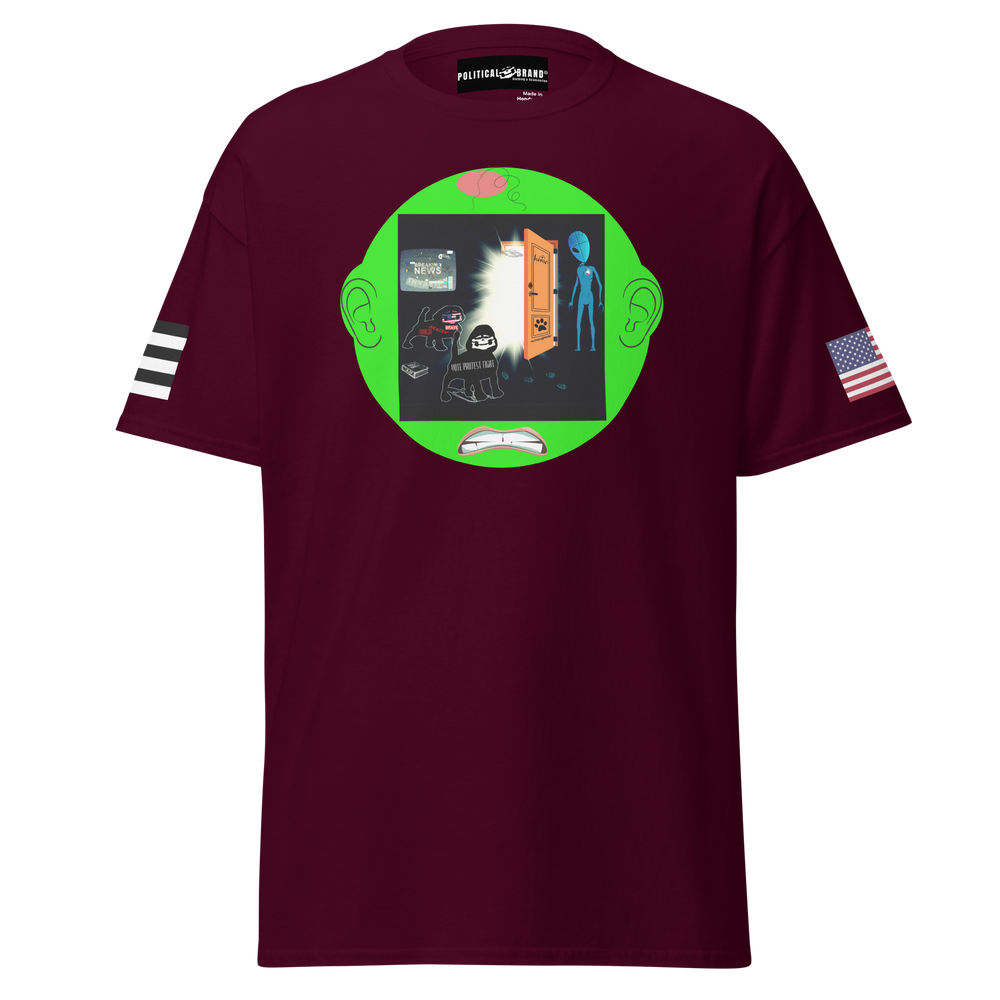 Unisex Classic T-Shirt, Green — Bold Brazen Brave Alien Invasion Statement Tee