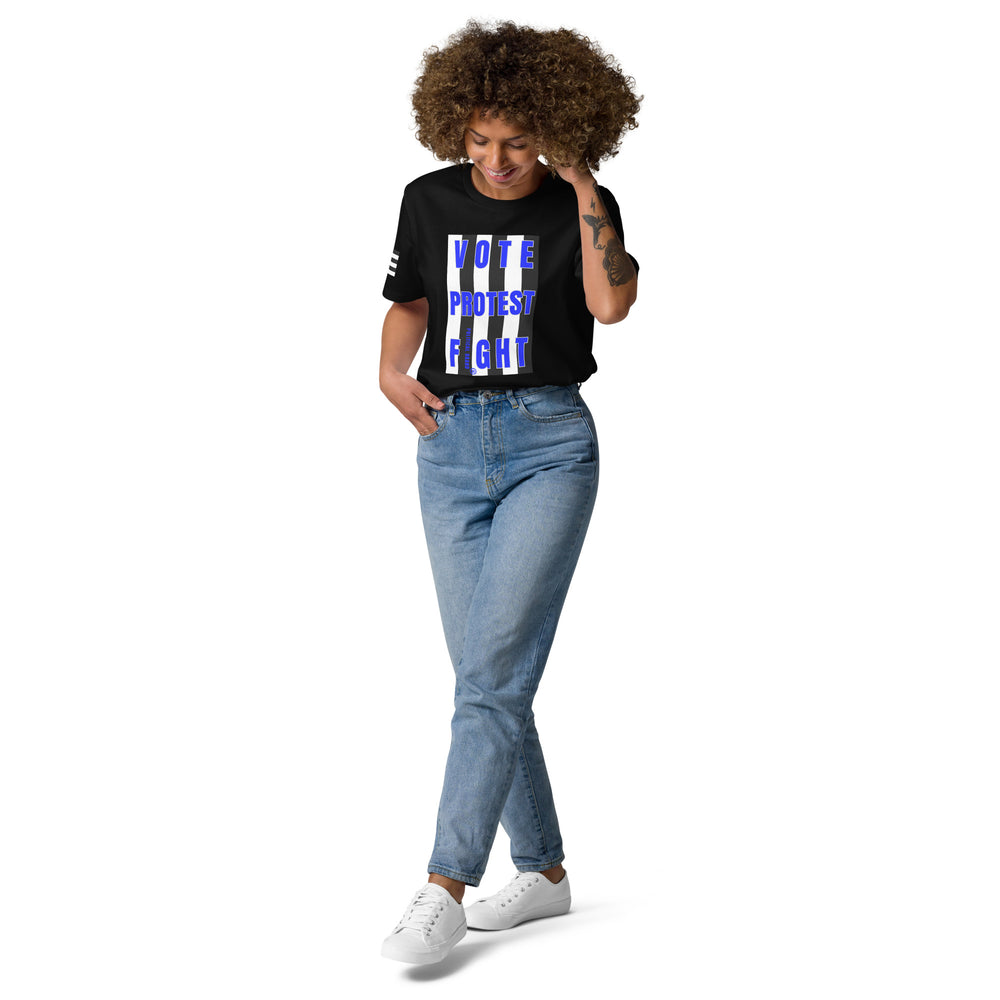 Vote Protest Fight T-Shirt, Blue — Political Statement Organic Cotton Unisex Tee