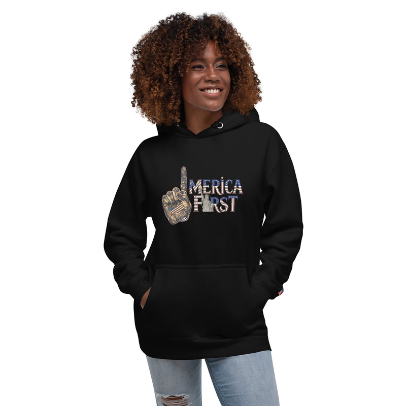 America First-American Flag-Political Brand-Unisex Hoodie