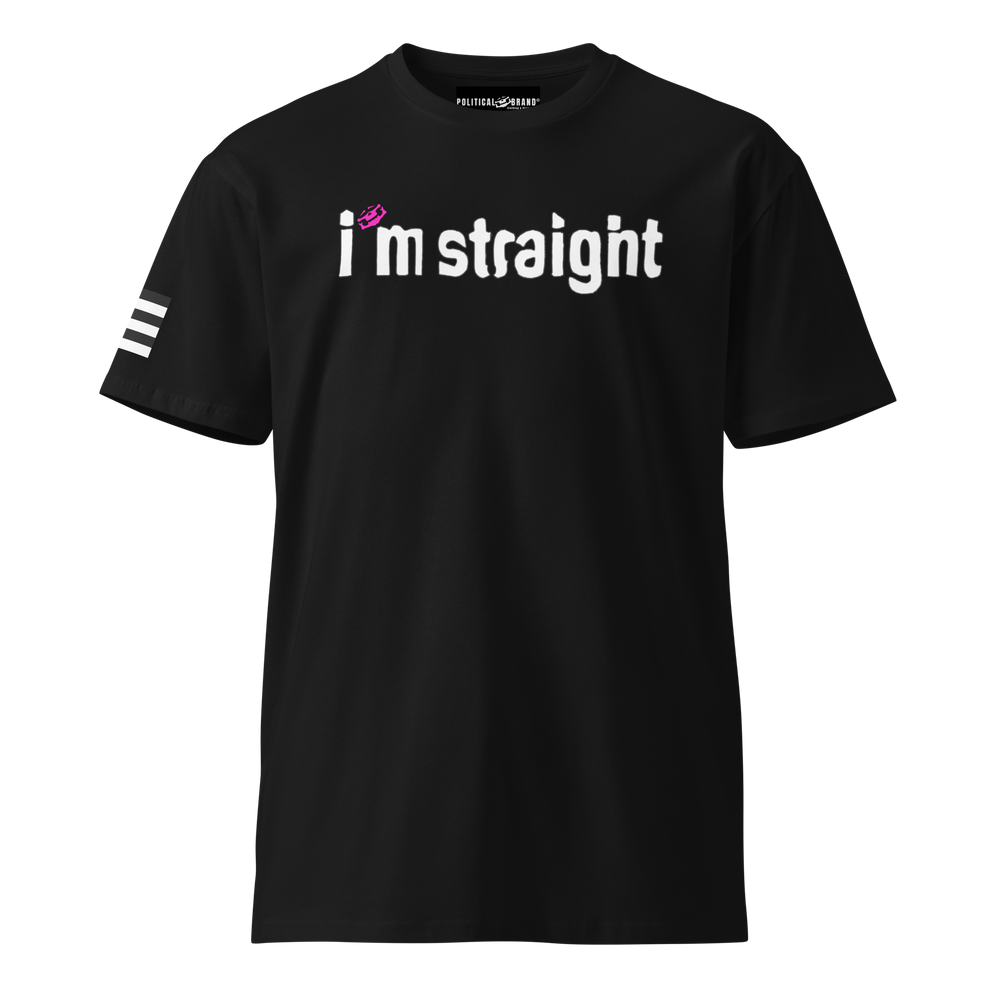 Unisex Premium T-Shirt, White — 'I'm Straight' Pink Political Statement Tee