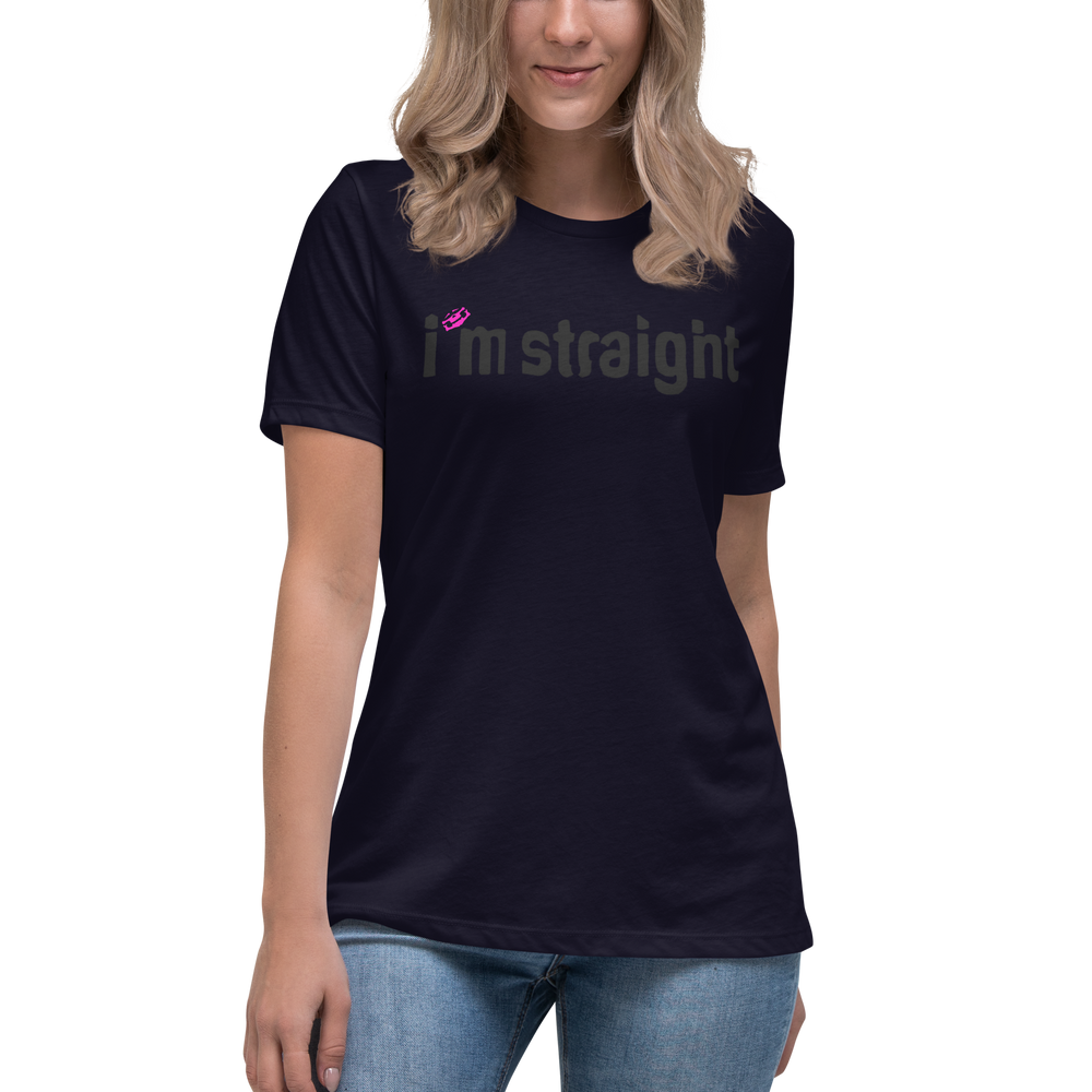 Women's Relaxed T-Shirt, Black — 'I'm Straight' Pink Political Statement Tee