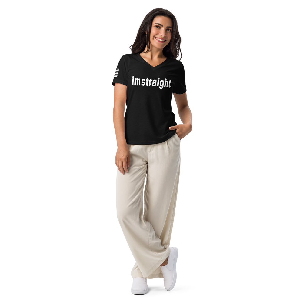 Political Statement V-Neck T-Shirt, White — Women's Relaxed 'I'm Straight' Tee