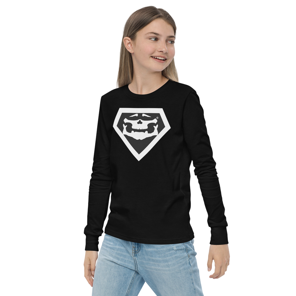 Youth Long Sleeve T-Shirt, White — Bold Brazen Brave Superhero Tee