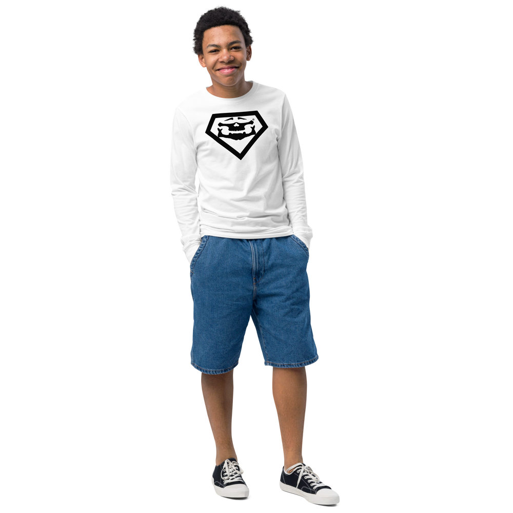 Youth Long Sleeve T-Shirt, Black — Bold Brazen Brave Superhero Tee